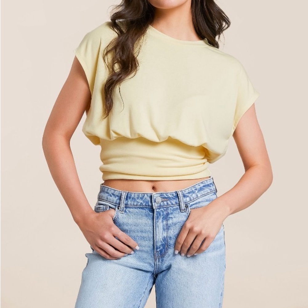 Willow & Root Soft Banana Yellow Banded Hem Women's Top Xsmall